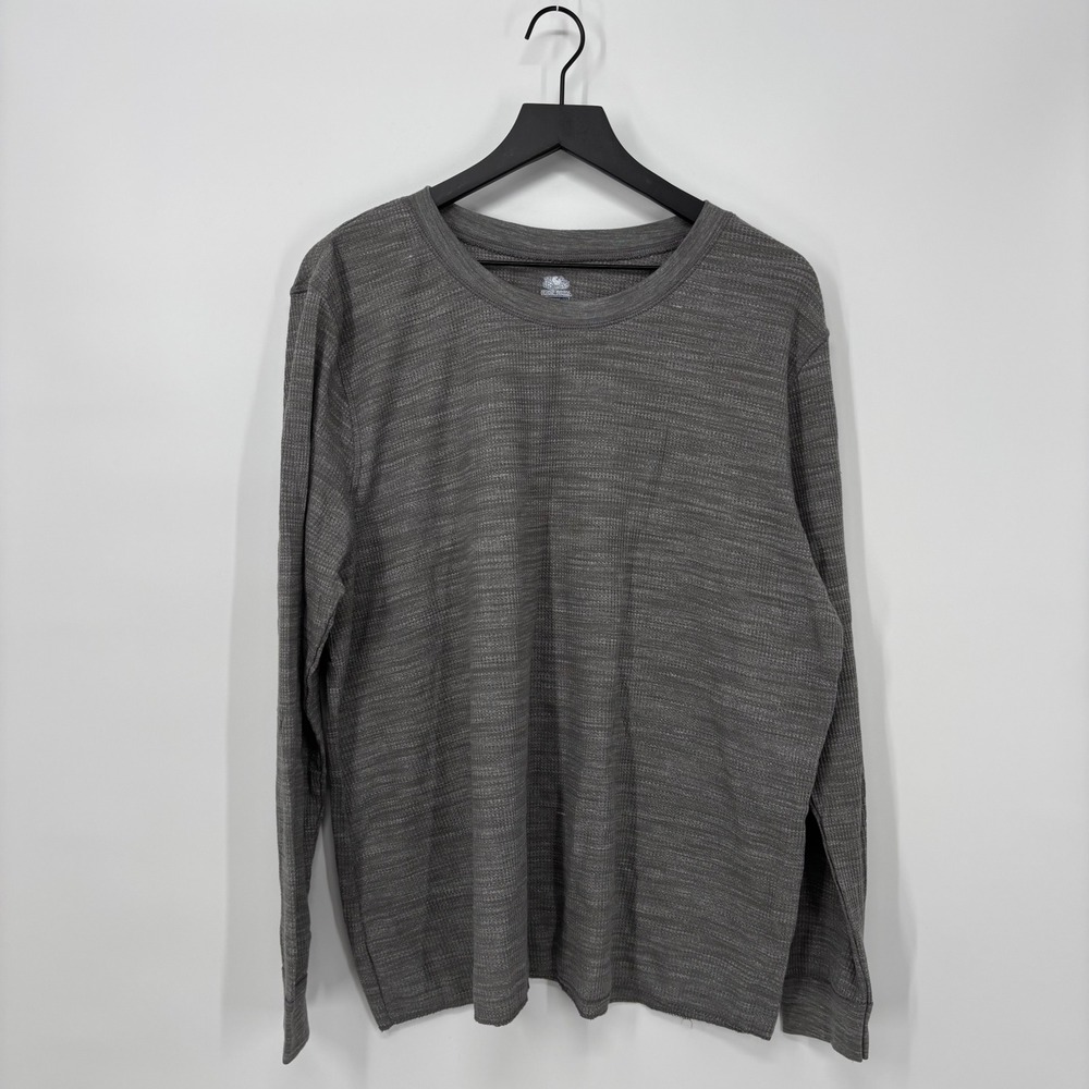 Fruit of the Loom Mens XXXL 3XG Long Sleeve Gray Thermal Knit Crewneck Shirt - Picture 1 of 9